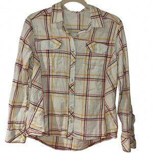 COLUMBIA PLAID MULTICOLOR SOFT LIGHTWEIGHT 2 POCKETS BUTTON UP TOP